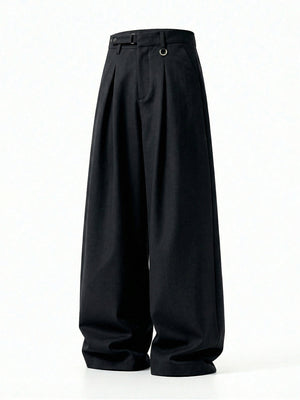 Adjustable Waist Stereo Gathering Straight-fit Dress Pants