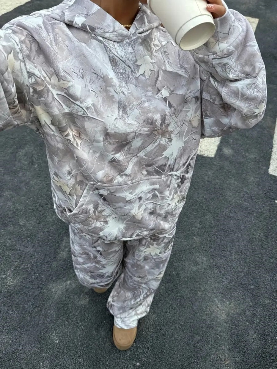 Street Style Camouflage Full Print Hooded Jacket Pants Loose Daily Casual Two-piece Set