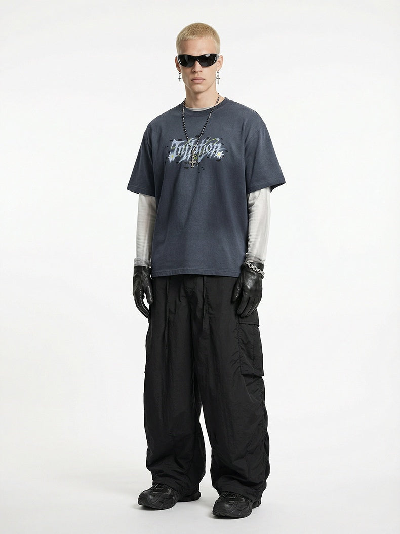 Fine Check Loose-fit Tooling Wide-leg Cargo Trousers
