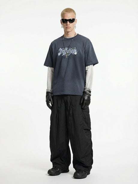 Fine Check Loose-fit Tooling Wide-leg Cargo Trousers