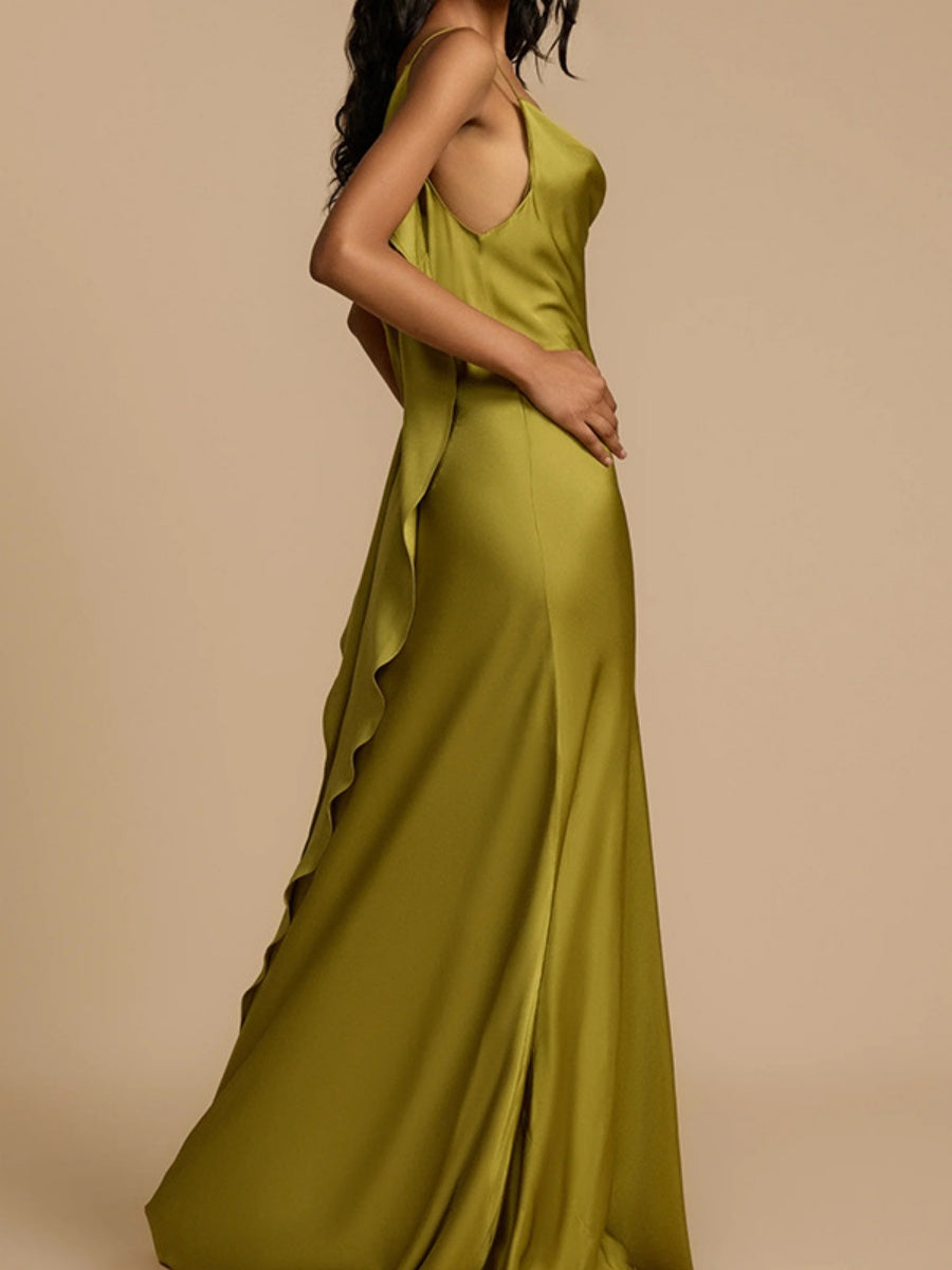 Backless Ribbon Satin Slits Wedding Maxi Dresses