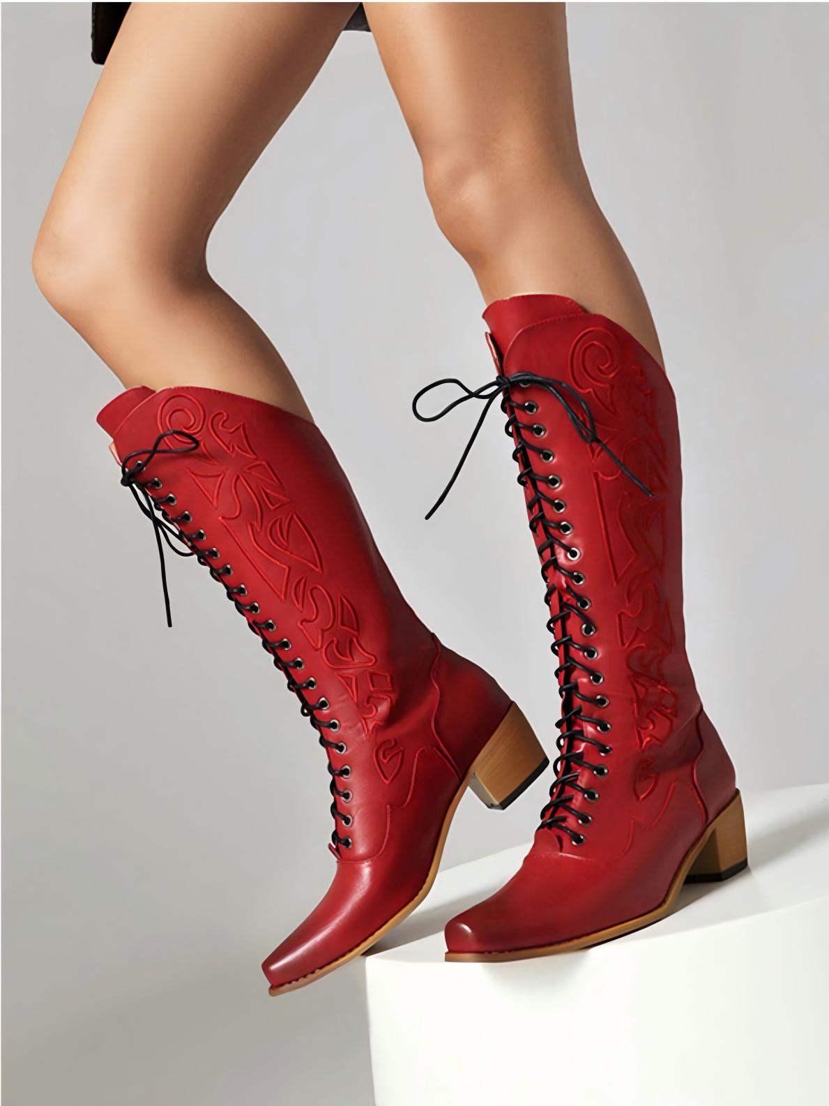 Western Cowboy Embroidered Pointed Toe Mid-calf Women's Boots