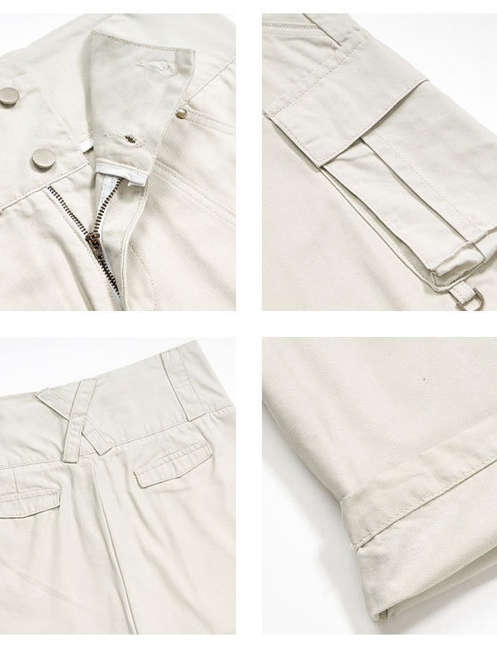 Double Waist Baggy Multiple Pockets Straight-fit Tooling 7 Points Shorts