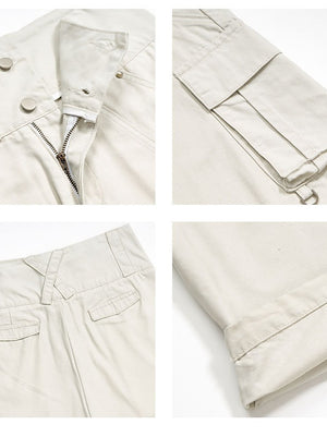 Double Waist Baggy Multiple Pockets Straight-fit Tooling 7 Points Shorts