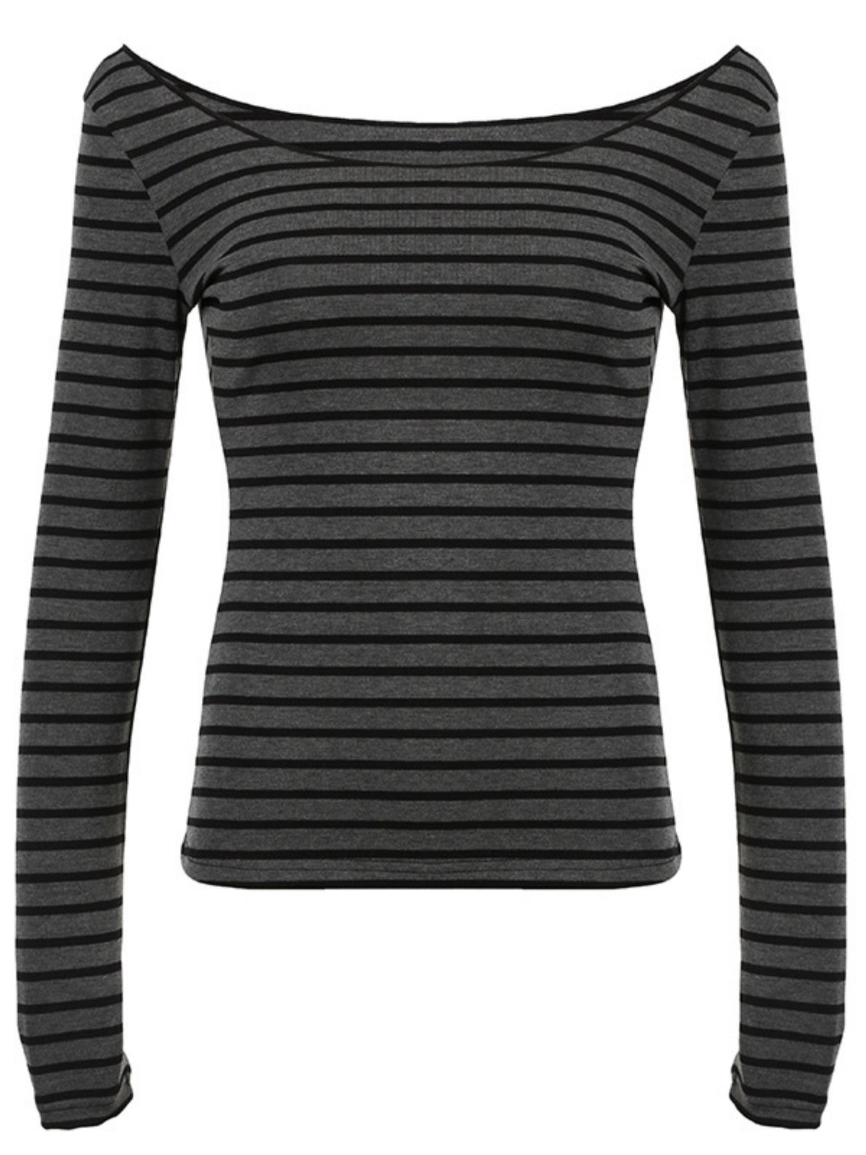 Striped Color Blocking Off-shoulder Slimming Off-shoulder Long-sleeved T-shirt