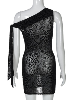 Lace Mesh Sloping Shoulders Slim Fit Hip Body Mini&Short Dresses