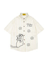 Cartoon Kitten Embroidery Vertical Stripe Loose-fit Vibe Breathable Shirts