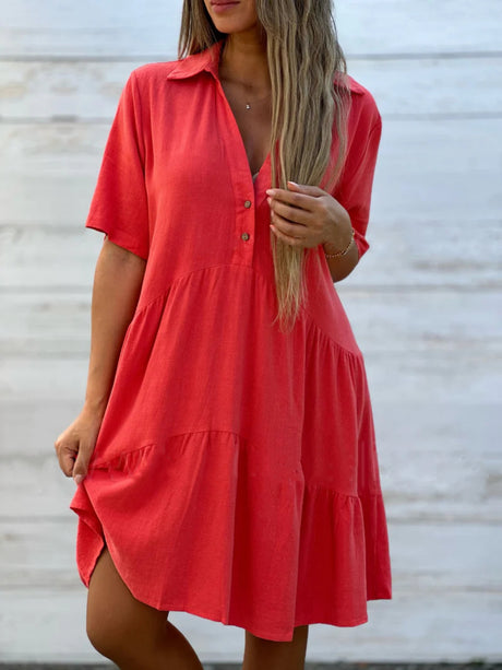 Lapel Loose, Full Skirt Mini&Short Dresses