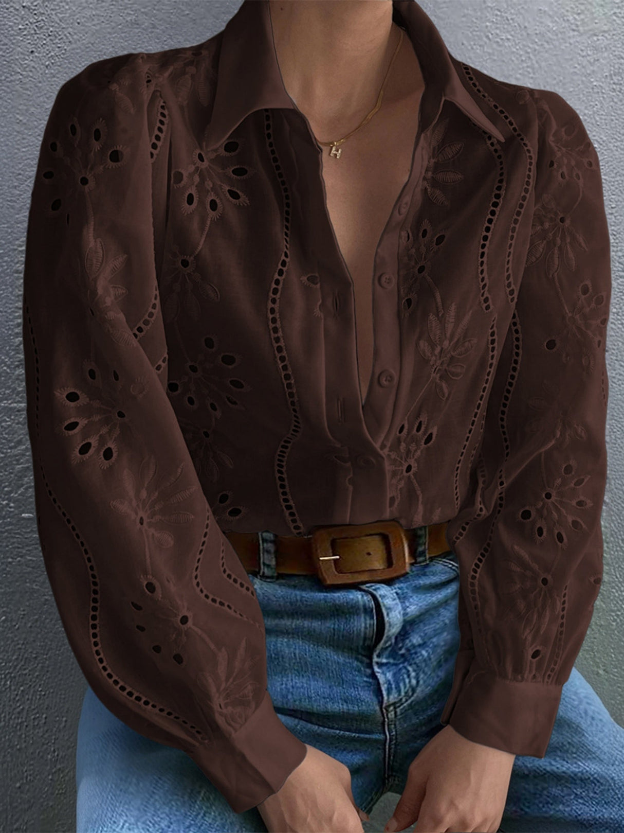 Openwork Flowers Long Sleeves Cardigan Shirts