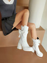 Platform Chunky Heel Bow Buckle Elastic Mid-calf Women's Boots