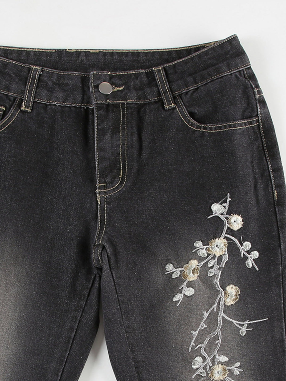 Floral Embroidery Retro Bell-bottoms Jeans