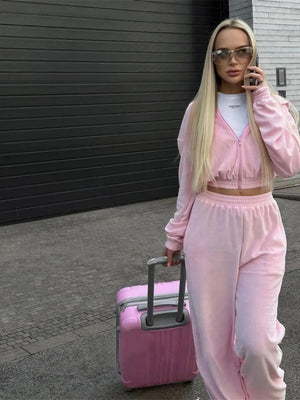 Liber Autumn women's solid color zipper clothing Sweatshirts&Hoodies Long sleeve cardigan two piece set