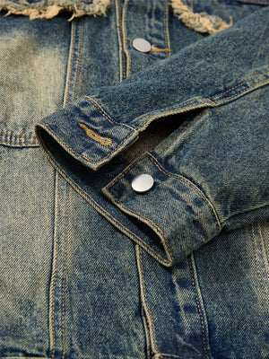 Washing Colorful Letter Embroidery Loose Denim Jacket