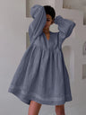 Cotton Blend Temperament V-neck Long Sleeve Loose-fit Home Vacation Mini&Short Dresses