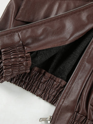 Leather Jacket With Large Pocket Decoration Jackets