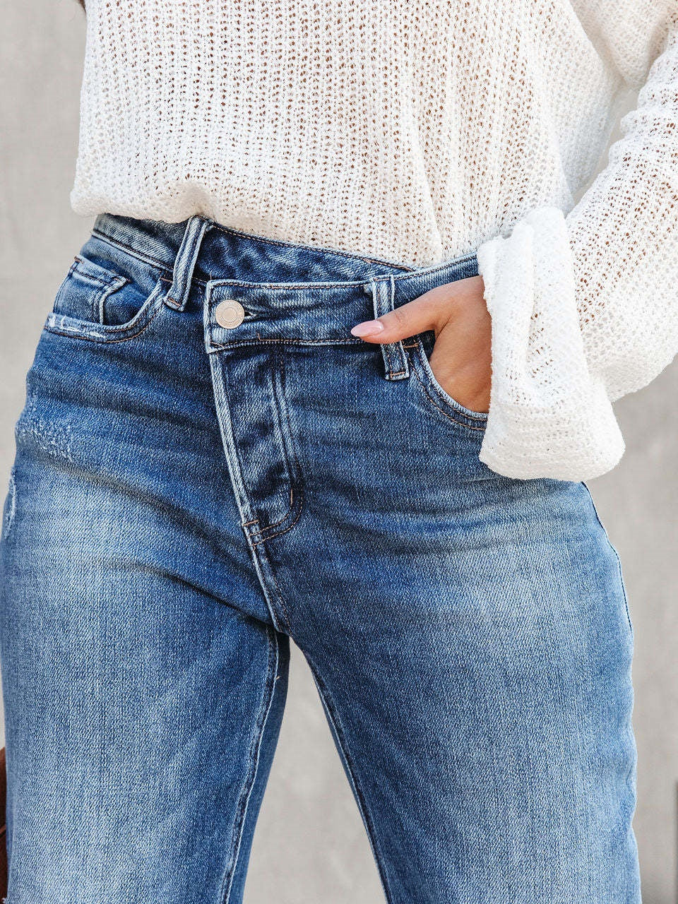 Straight-leg High-waisted Pocket Jeans