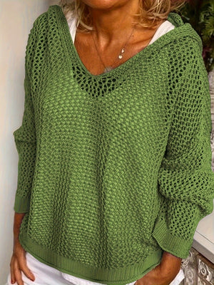 Knitted Outer Layer Sun Protection Knitted Hooded See-through Top