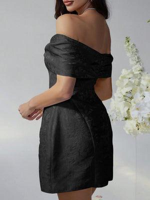 Bow Jacquard Off-shoulder Mini&Short Dresses
