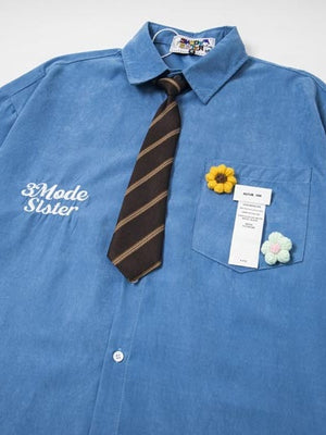 Flowers Ties Loose-fit Shirts