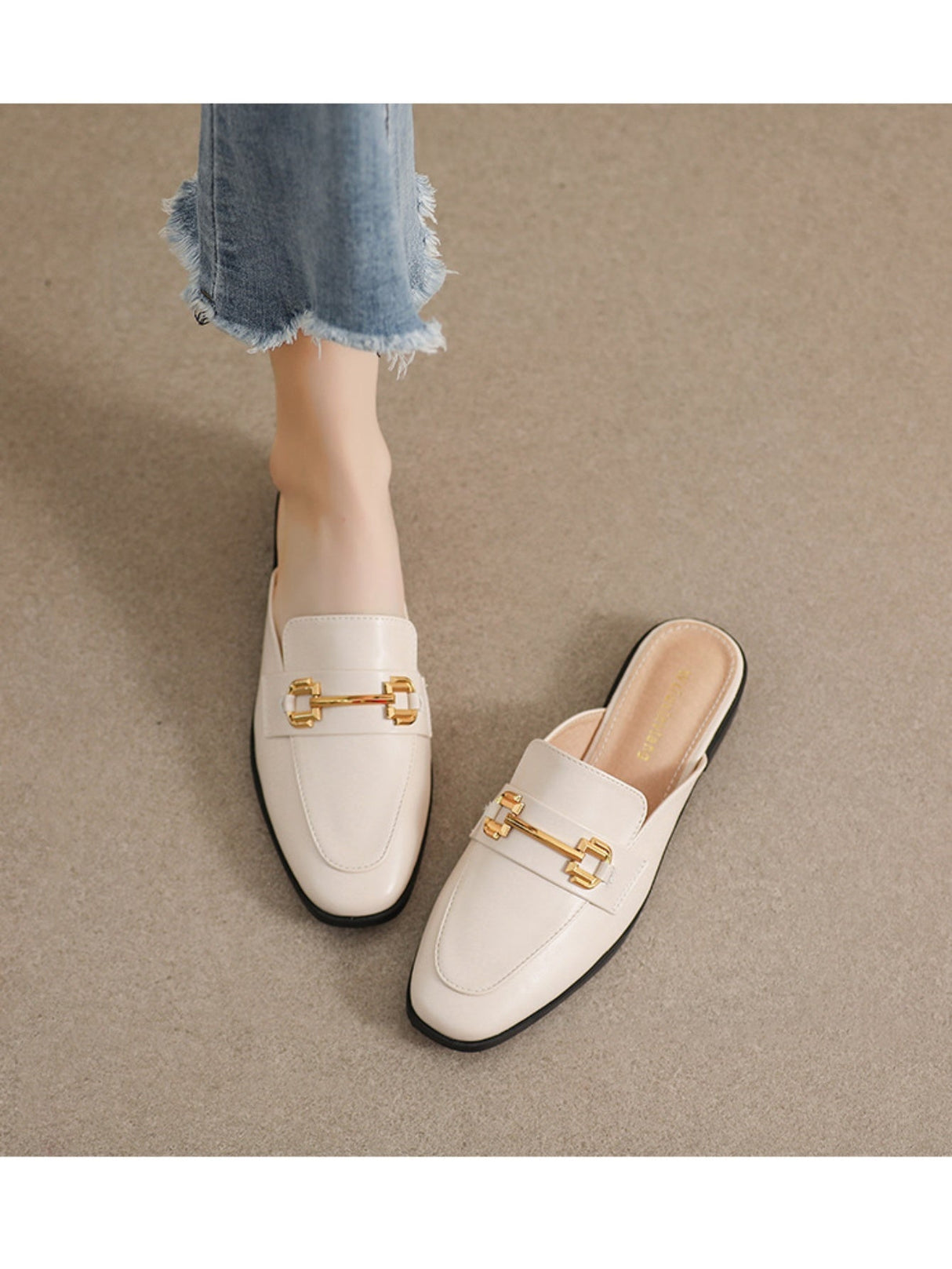 Liber Spring and Autumn Metal Buckle Holster Ladies Flat Shoes