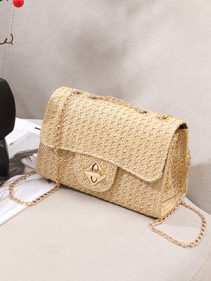 Solid Color Straw Crossbody Bag For Vacation
