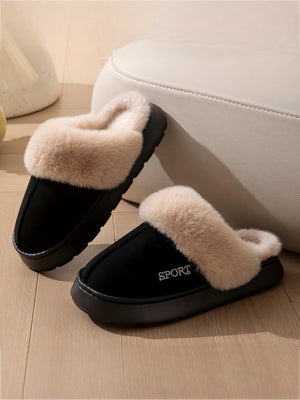 Solid Color Plush Thick-soled Slippers