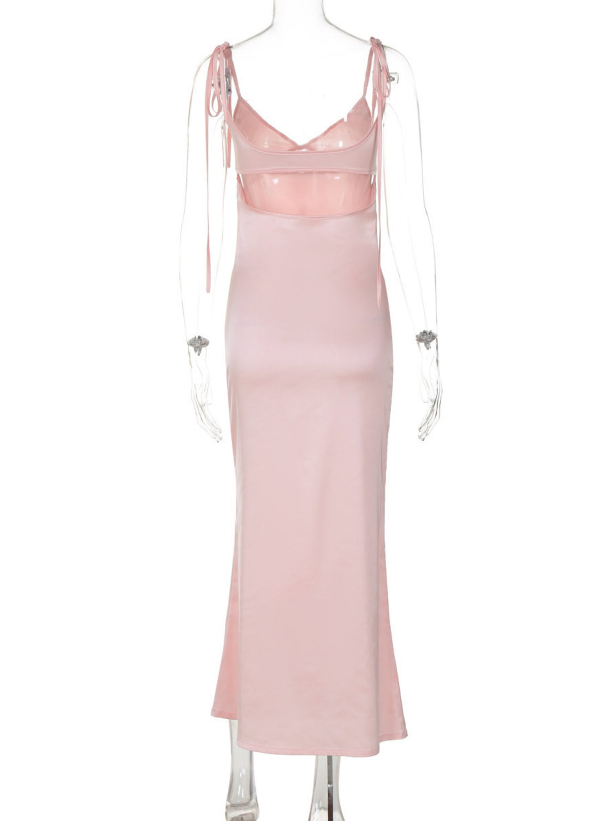 Satin Cross Straps Hollow Out V-neck Sleeveless Maxi Dresses