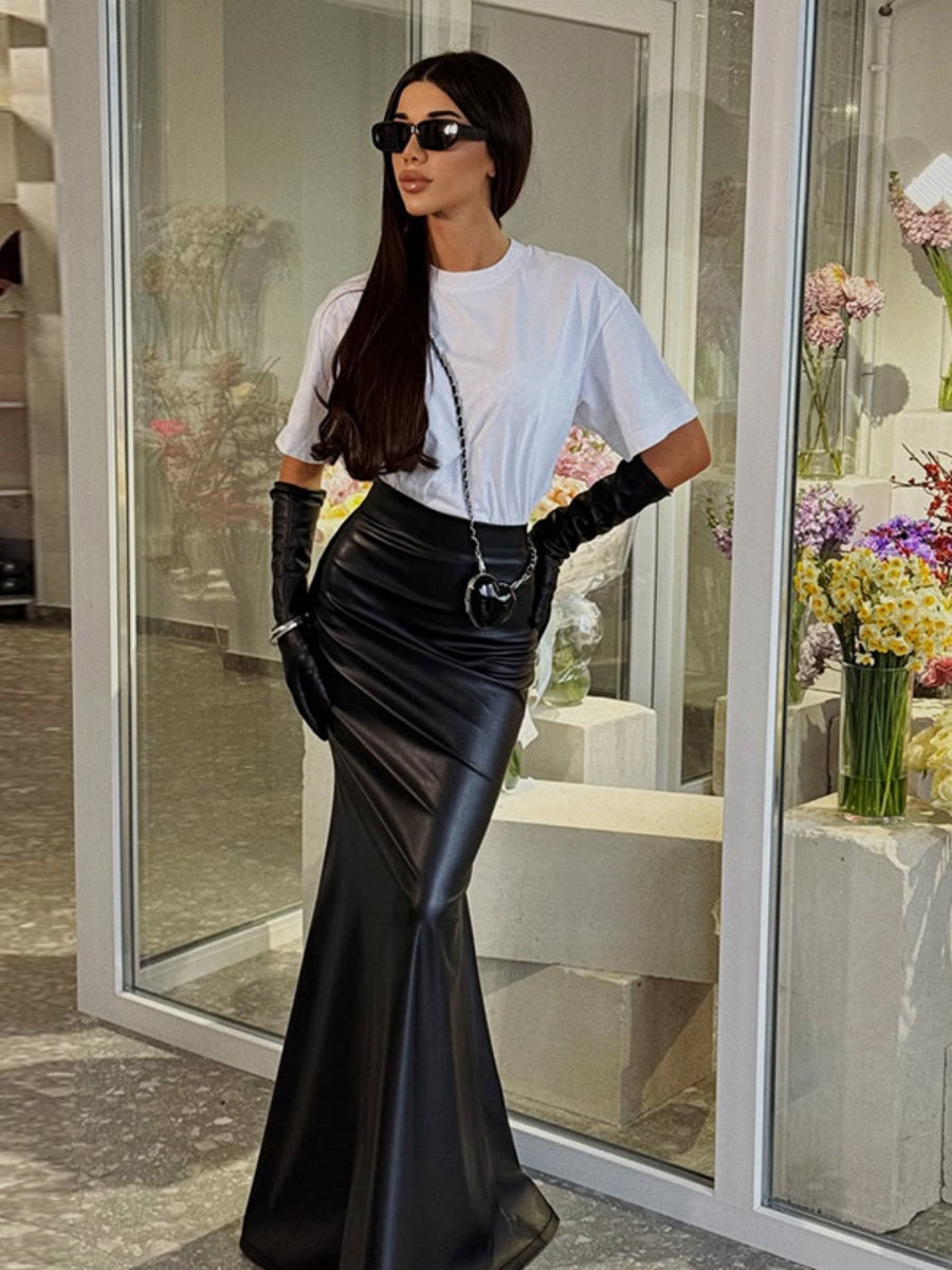 Black Bodycon Skirt Retro High Waist Fishtail Slit Skirts