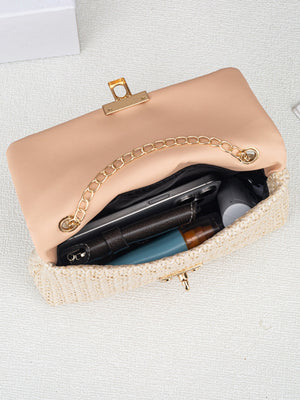 Solid Color Straw Crossbody Bag For Vacation
