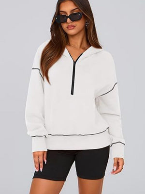 Lapel Splicing Hood Long Sleeve Half Zipper Hoodies