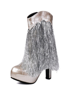 Fashionable Sequined Tassel High-heeled Platform Women's Boots