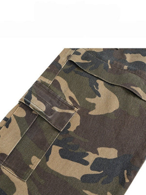 Retro Tattered Washing Camouflage Splicing Loose Work Jeans