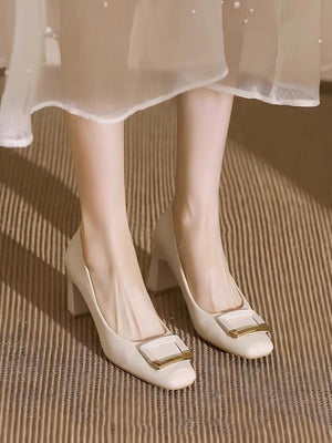 Liber Spring and Autumn Square Buckle Women's High Heels