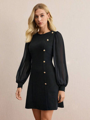 Buttons Solid Color Mini&Short Dresses