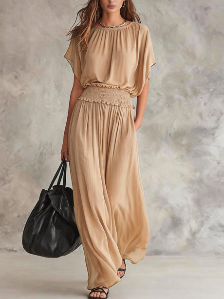 Waist-cinching Solid Color Maxi Dresses