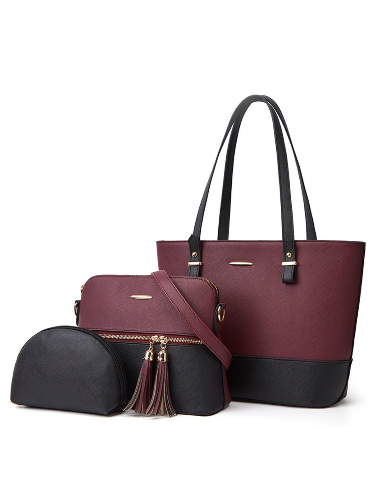 Color-blocked Tote Bag 3-piece Set