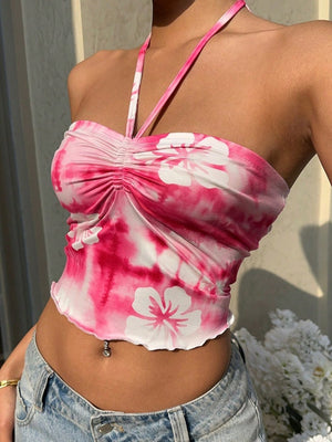 Liber Summer Women's Off-shoulder Tie-dye Suspenders