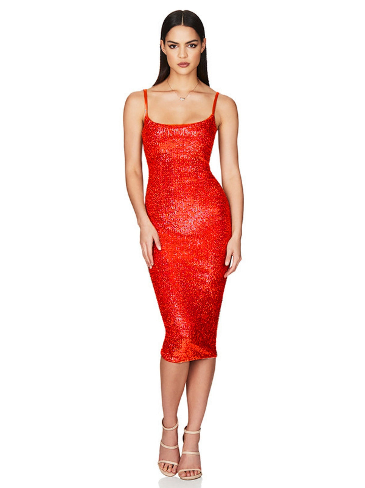 Sequins Spaghetti Strap Backless Slim Fit Hip Body Midi Dresses