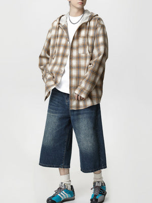 【EXPÉDITION NORMALE】Chemise à capuche à carreaux color-block