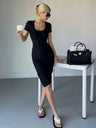 Slit Slim Fit Hip Body Square Neck Short Sleeve Mini&Short Dresses