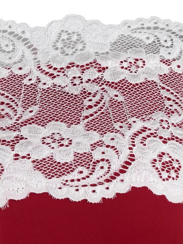 Christmas Off Shoulder Lace Stitching Trim Grace Full Skirt Dress