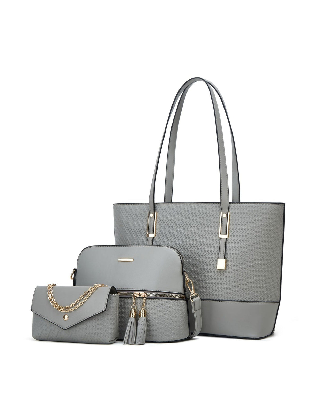 3-piece Plaid Embossed Tote Bag Set