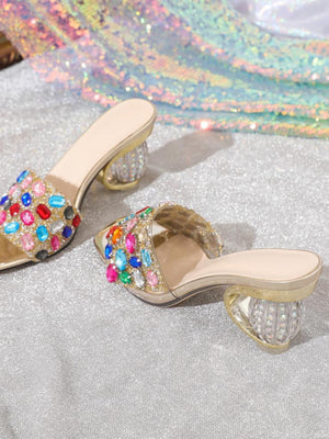 Transparent High-heeled Sandals With Colorful Rhinestone Embellishments