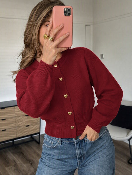 Buttons Solid Color Cardigans