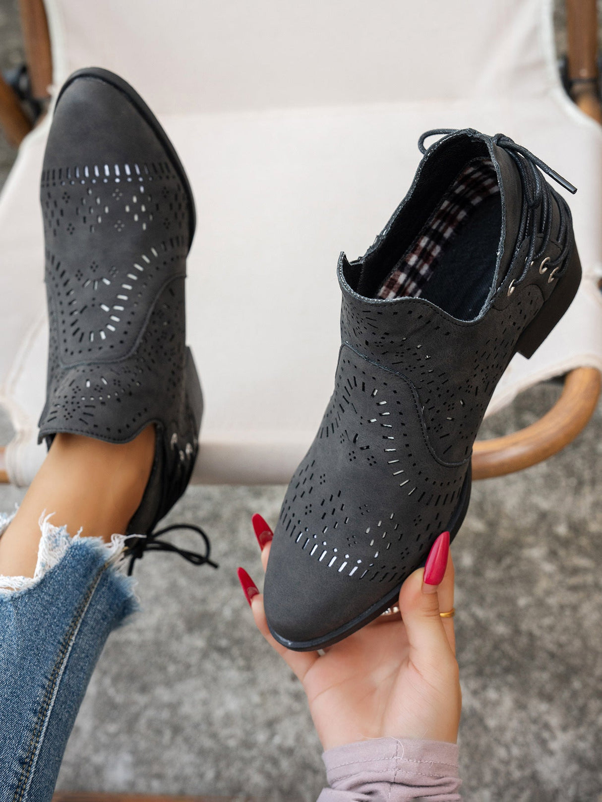 Hollowed-out Open-toe Women's Boots