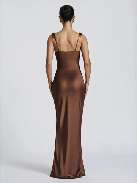 Satin Pleats Formal Dress Dinner Maxi Dresses