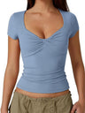 V-neck Knot Slimming And Waist-cinching Short-sleeved T-shirt