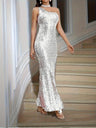 Sloping Shoulders Sequins Hip-hugging Formal Dress Maxi Dresses