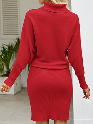 Knitting Turtleneck Jacquard Long Sleeve Mini&Short Dresses