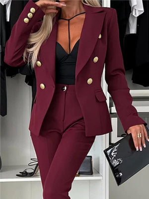 Profession Coat Double-breasted Suit Tapered Trousers 2-piece Sets
